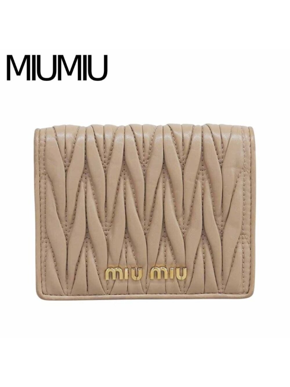 Miu Miu Matelasse Bifold Wallet Compact Pink Beige Inside Like